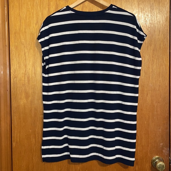 •CATHERINE MALANDRINO•NAVY & WHITE STRIPE OVERSIZED SHORT SLEEVE TUNIC TOP SMALL - Picture 4 of 6
